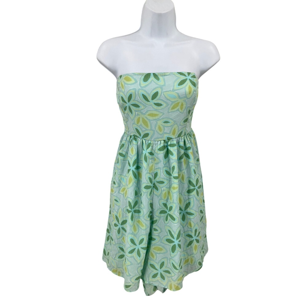 American Eagle Romper Womens XL Green Cotton Floral Strapless Boho Coastal NEW